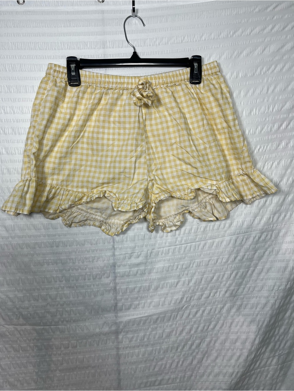 Piyama Women’s Penelope Yellow Gingham Ruffle Lounge Pajama Shorts Size Large